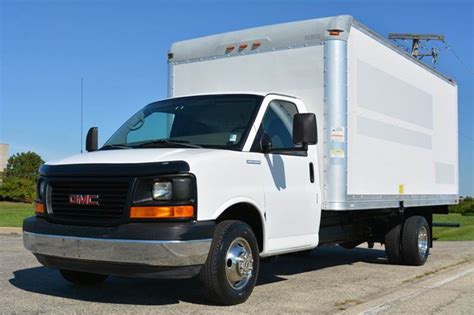 Box trucks have a roll-up rear door. . Loads for 16ft box truck